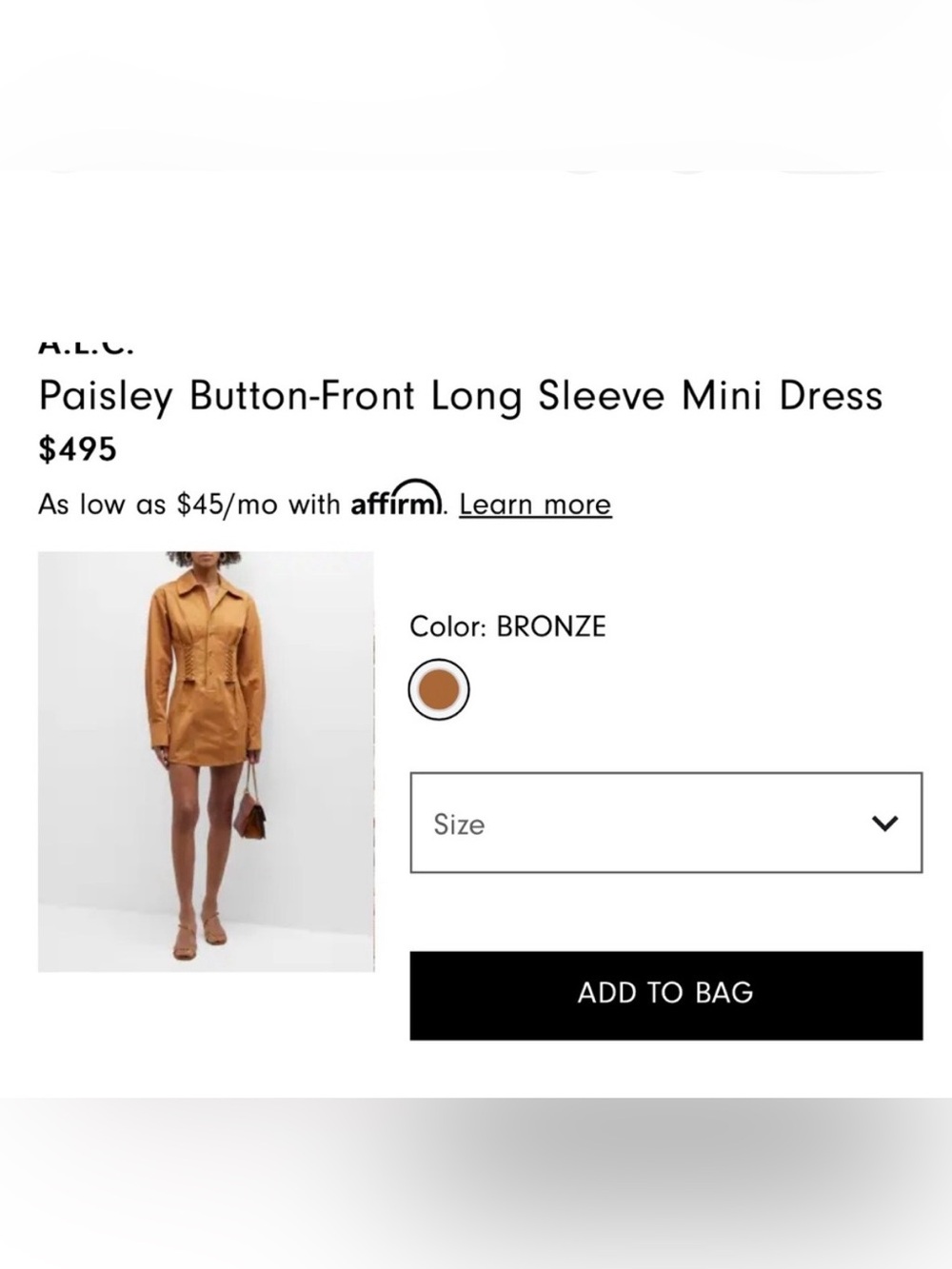 A.L.C. Paisley Button-Front Mini Dress in Bronze